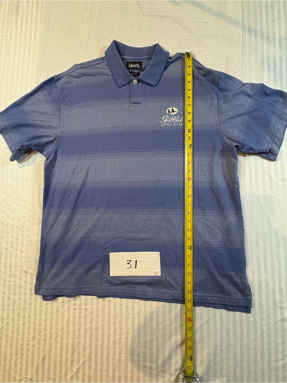 Ashworth Mens Large Blue Striped Golf Polo Shirt